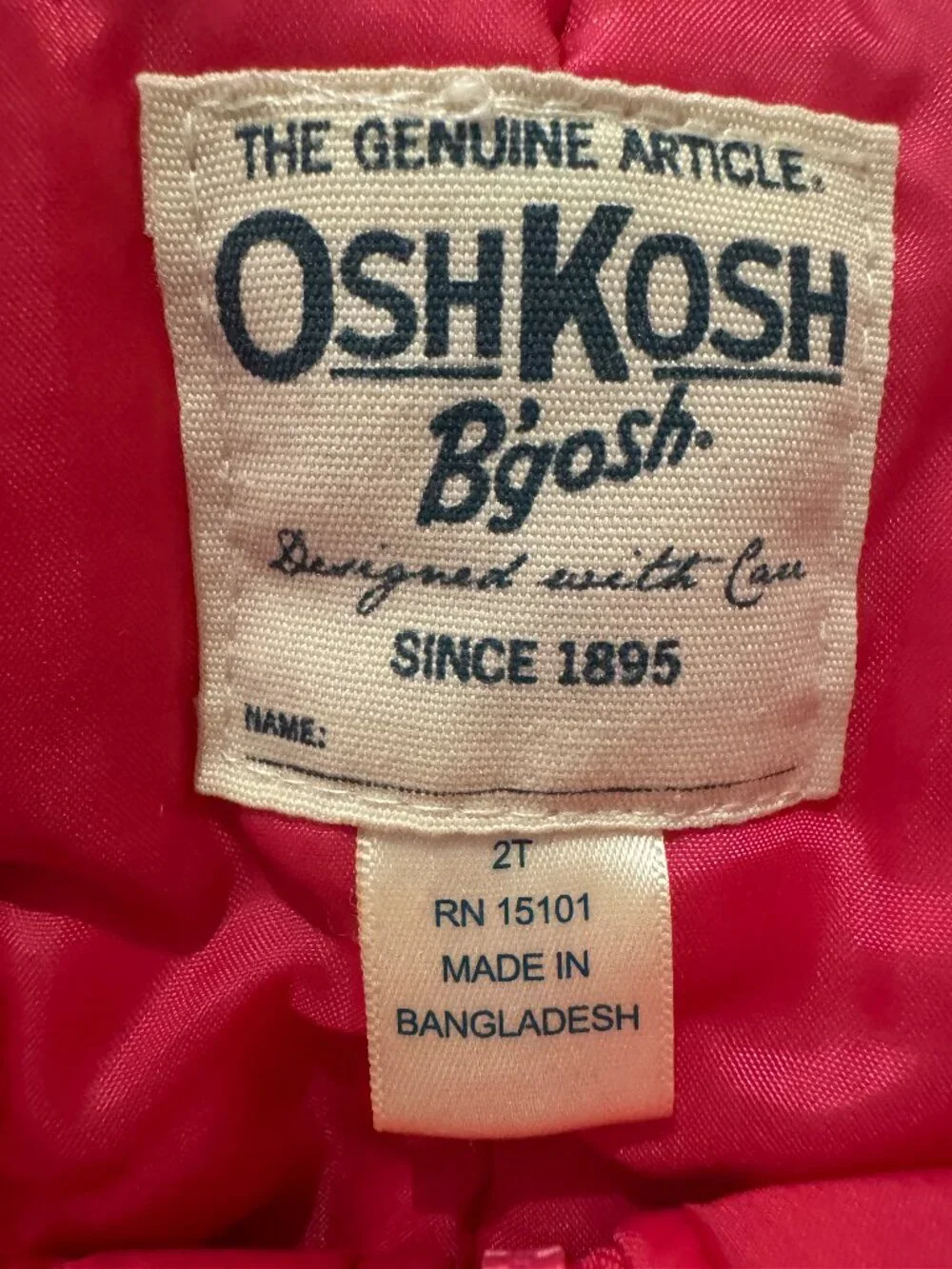 OshKosh 1 piece Zip Girls Snow Bib size 2T